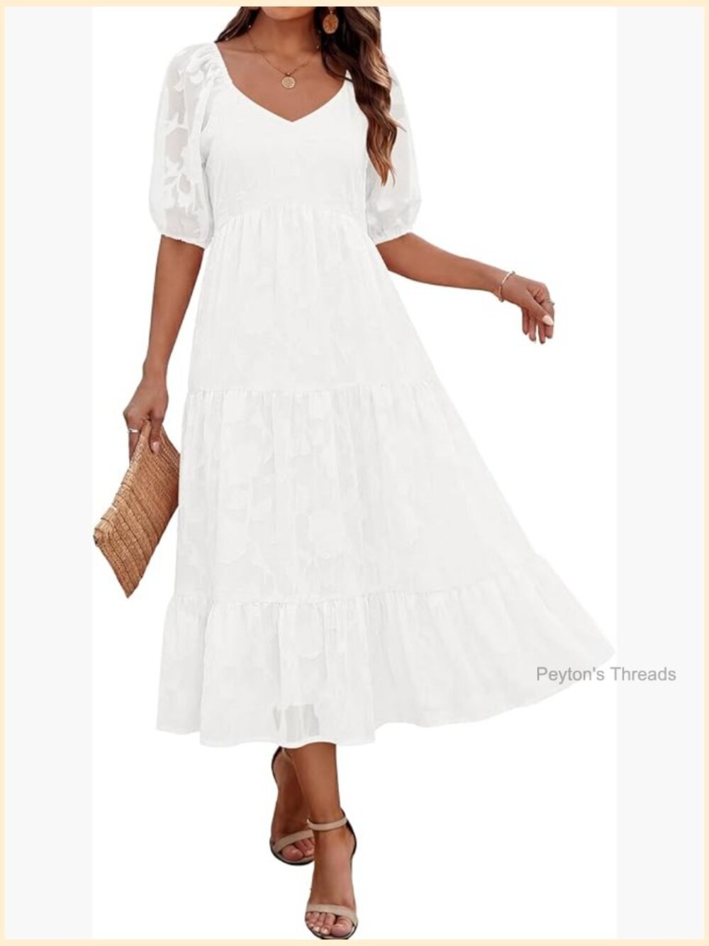 Short Puff Sleeve V Neck A Line Flowy Maxi Dress Casual Wedding Guest
